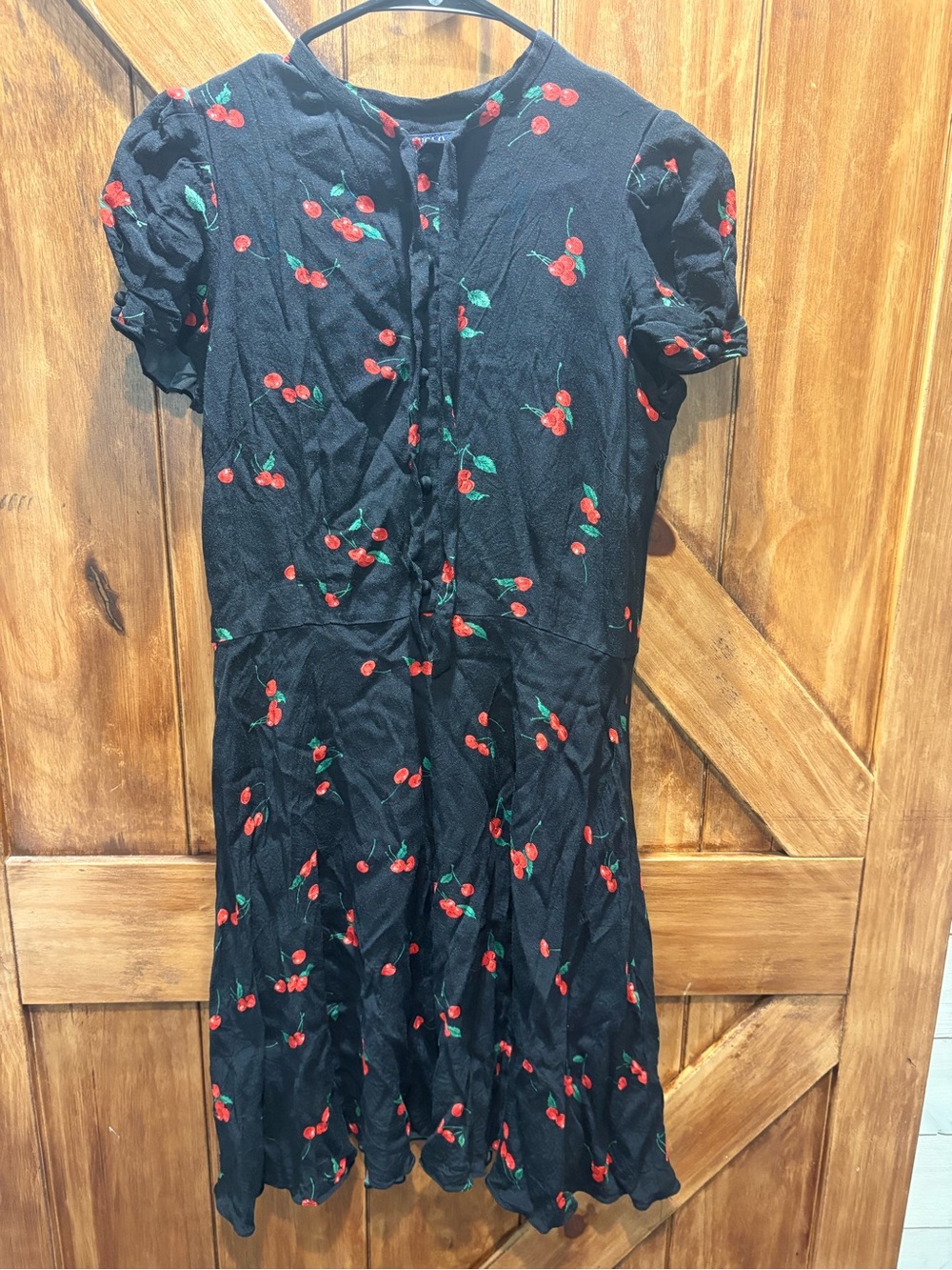 Ralph Lauren Black Midi Dress with Red Cherry Print